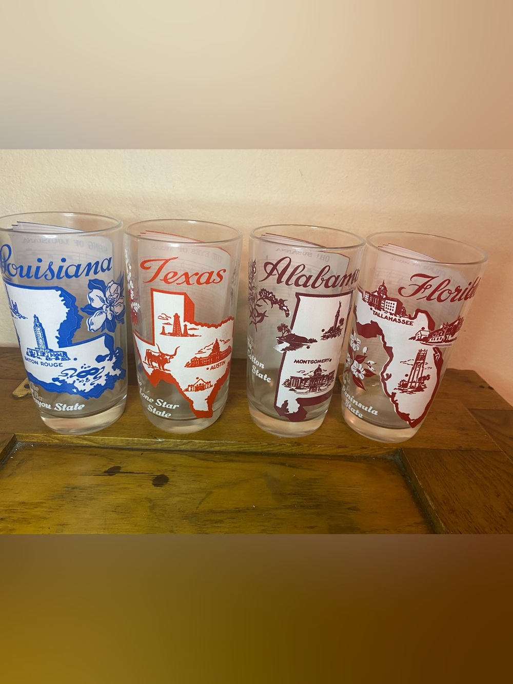 Vintage Atlas State Map Drinking Glasses 1950s